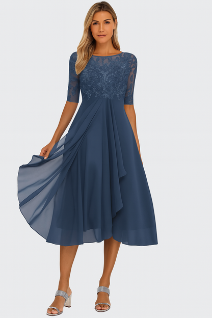 Valentina | Vestido con Corte en A y Manga Corta para Mujer