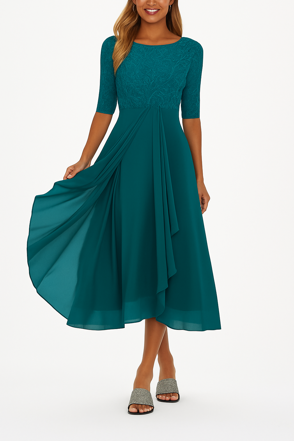 Valentina | Vestido con Corte en A y Manga Corta para Mujer