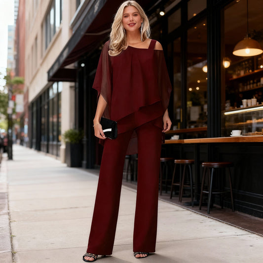 Casimira | Conjunto moderno para mujer con top en capas y pantalones anchos | Refinado