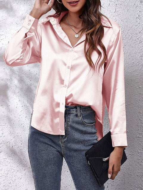 Kaleth | Camisa fluida de satén para mujer con manga larga y botones | Elegante