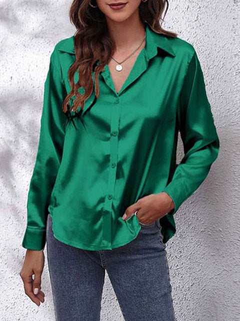 Kaleth | Camisa fluida de satén para mujer con manga larga y botones | Elegante