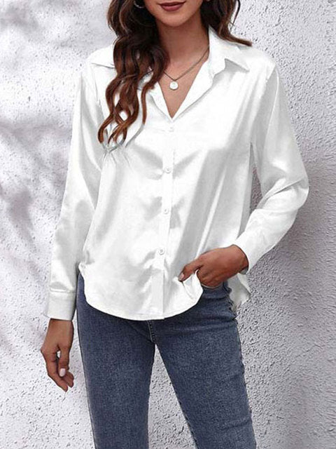 Kaleth | Camisa fluida de satén para mujer con manga larga y botones | Elegante