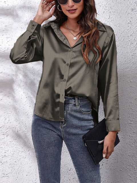 Kaleth | Camisa fluida de satén para mujer con manga larga y botones | Elegante
