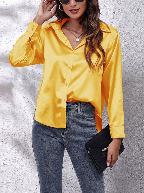 Kaleth | Camisa fluida de satén para mujer con manga larga y botones | Elegante