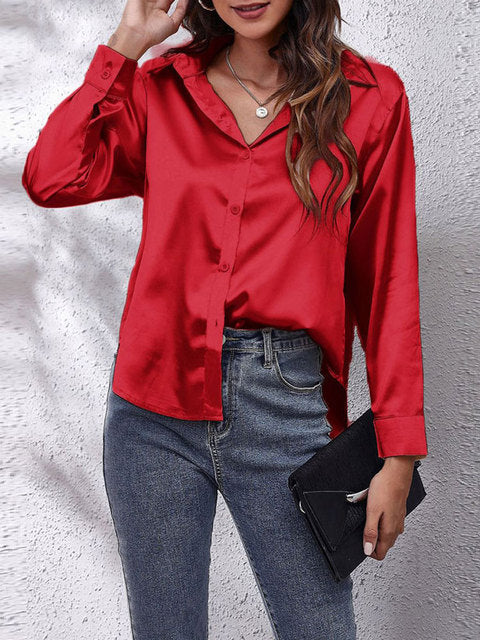 Kaleth | Camisa fluida de satén para mujer con manga larga y botones | Elegante