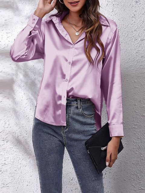 Kaleth | Camisa fluida de satén para mujer con manga larga y botones | Elegante