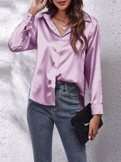 Kaleth | Camisa fluida de satén para mujer con manga larga y botones | Elegante