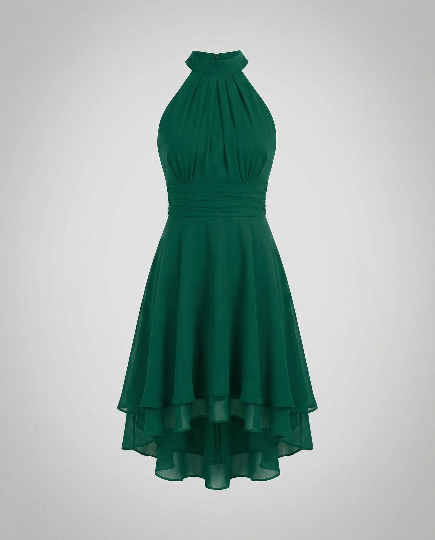 Delmara | Vestido mini para mujer con cuello halter y falda en capas | Acampanado