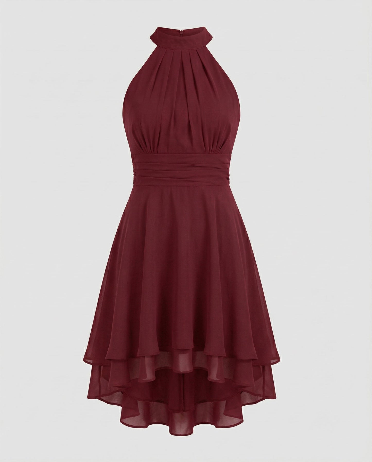 Delmara | Vestido mini para mujer con cuello halter y falda en capas | Acampanado