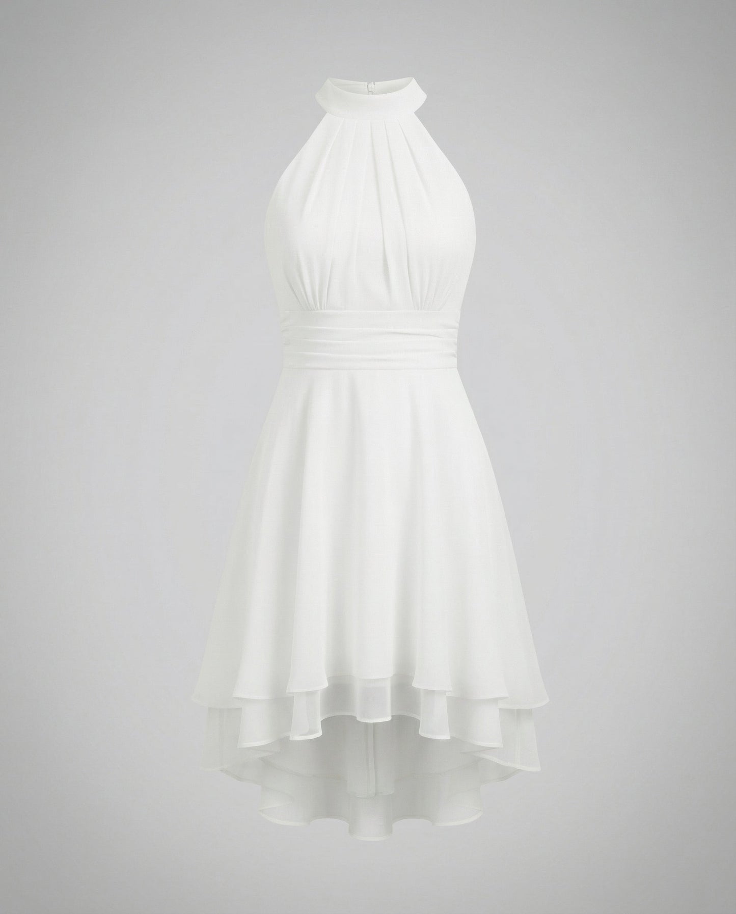 Delmara | Vestido mini para mujer con cuello halter y falda en capas | Acampanado
