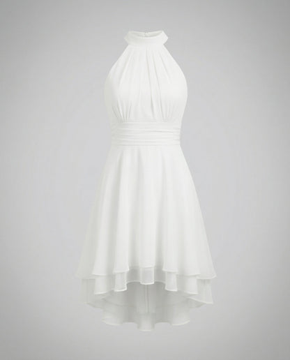 Delmara | Vestido mini para mujer con cuello halter y falda en capas | Acampanado