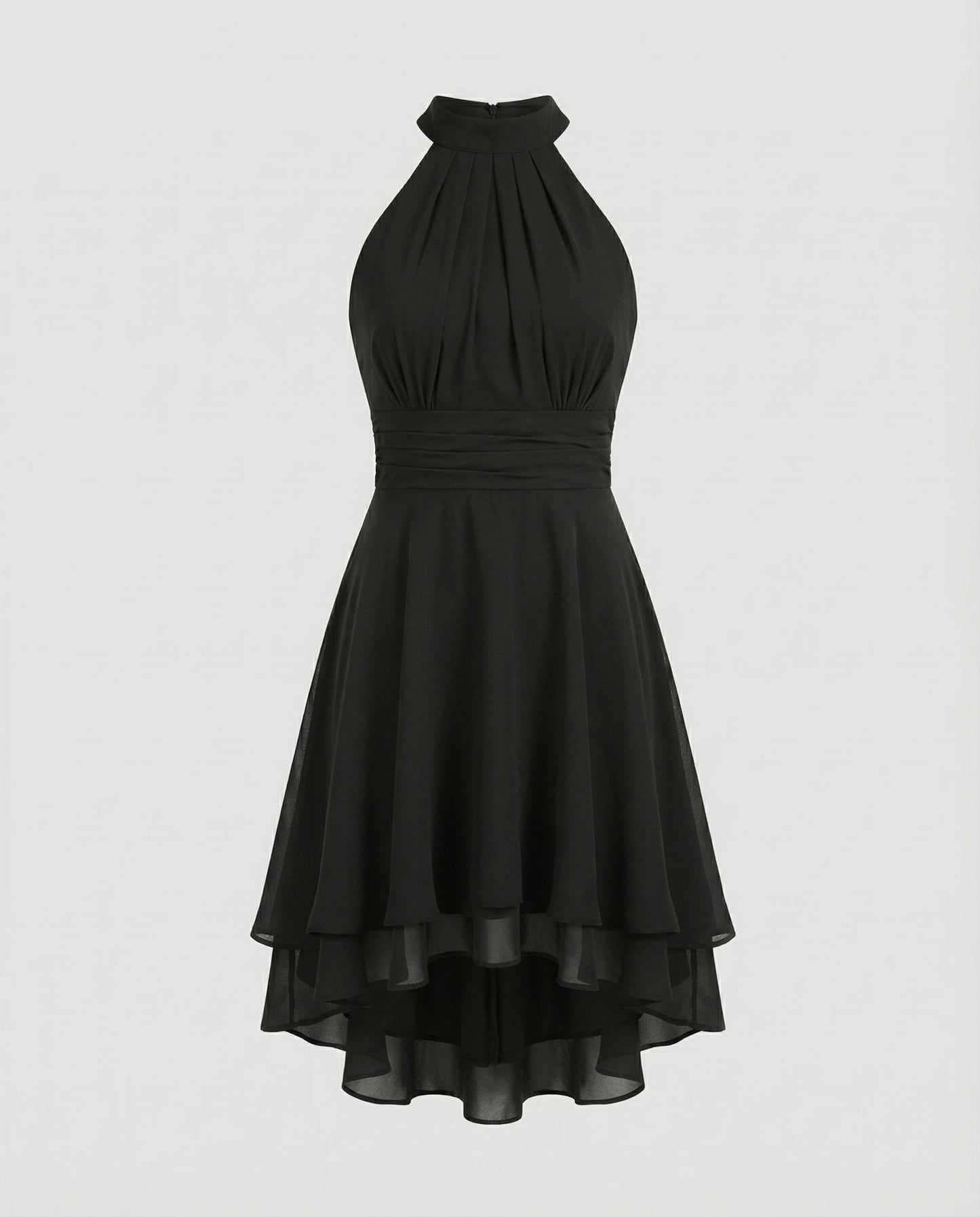 Delmara | Vestido mini para mujer con cuello halter y falda en capas | Acampanado