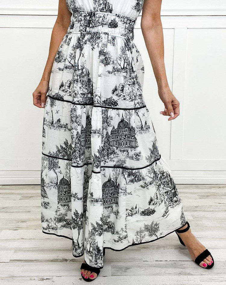 Olalla | Vestido midi para mujer con estampado vintage y volantes