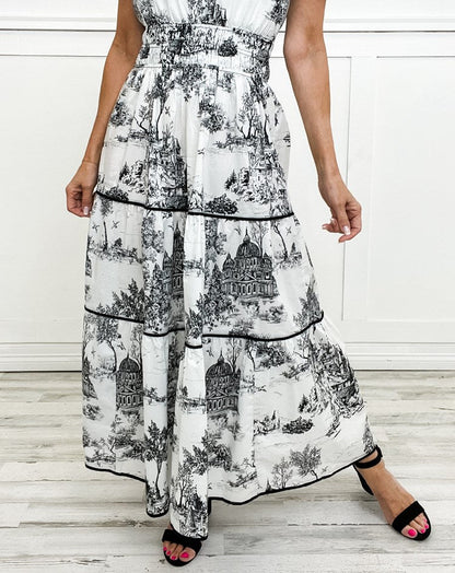 Olalla | Vestido midi para mujer con estampado vintage y volantes