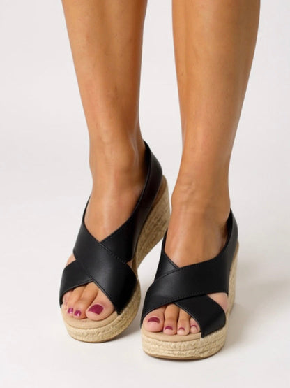 Genoveva | Espadryle damskie na koturnie z krzyżowanymi paskami