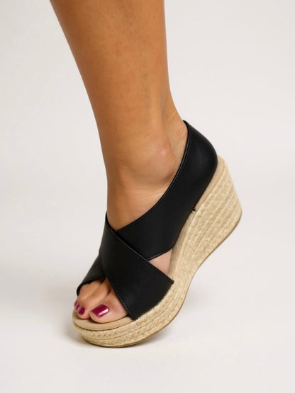 Genoveva | Espadryle damskie na koturnie z krzyżowanymi paskami