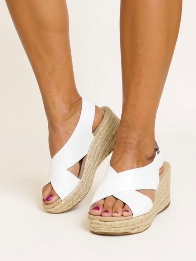 Genoveva | Espadryle damskie na koturnie z krzyżowanymi paskami