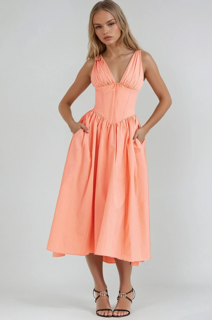 Nieves | Vestido midi para mujer con estampado floral y escote en V