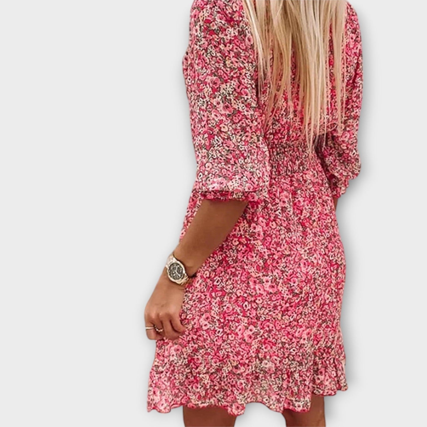 Amparo | Women's mini dress with floral print and V-neck