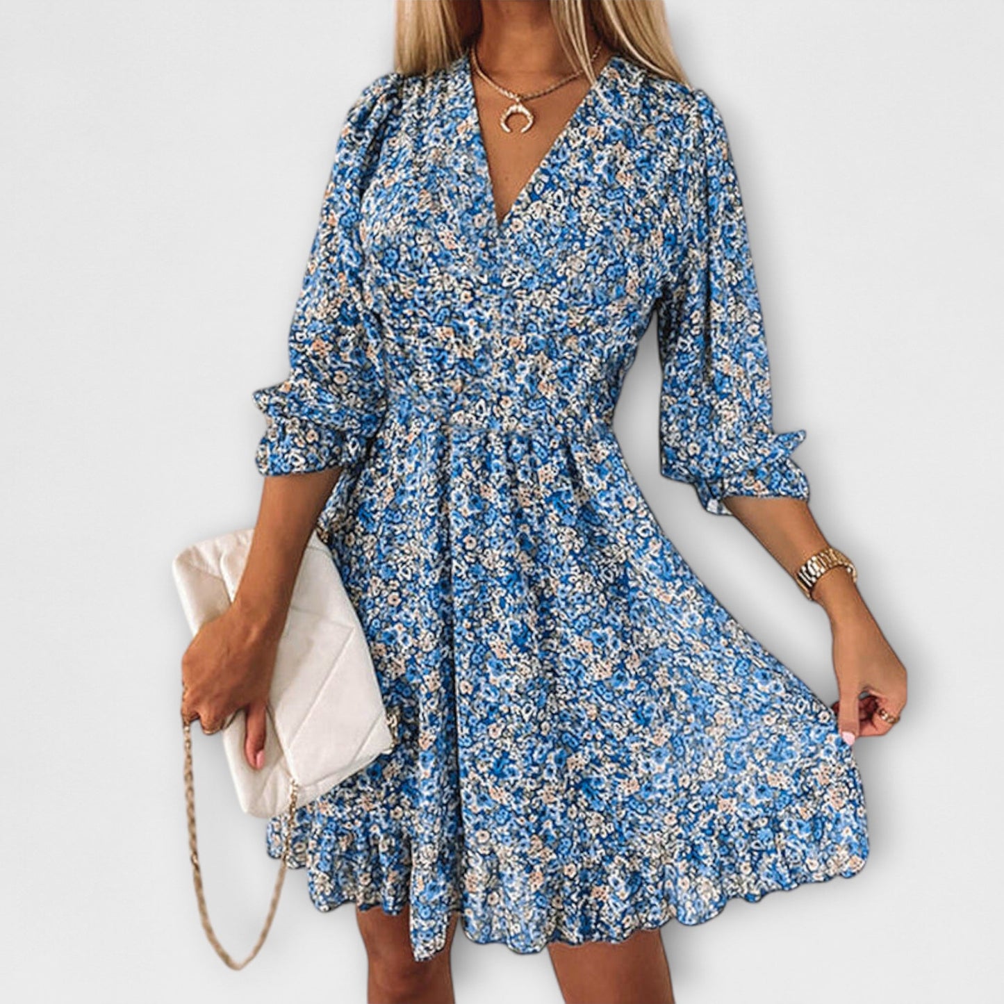Amparo | Women's mini dress with floral print and V-neck