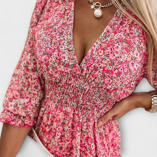 Amparo | Women's mini dress with floral print and V-neck