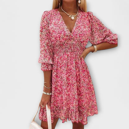 Amparo | Women's mini dress with floral print and V-neck