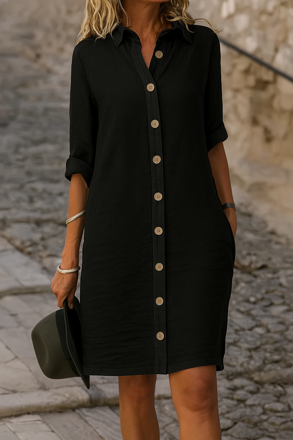 Jesusa | Women's Elegant Spring Shirt Dress with Buttons