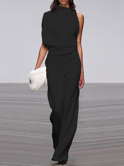 Vega | Women's jumpsuit with round neckline and wide legs