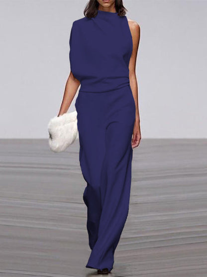 Vega | Women's jumpsuit with round neckline and wide legs