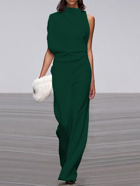 Vega | Women's jumpsuit with round neckline and wide legs