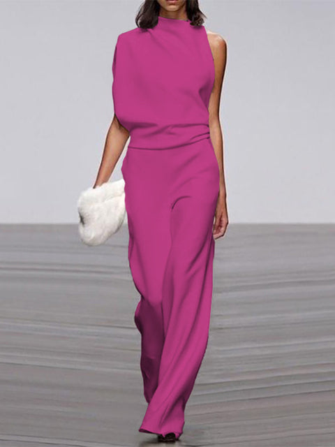 Vega | Women's jumpsuit with round neckline and wide legs