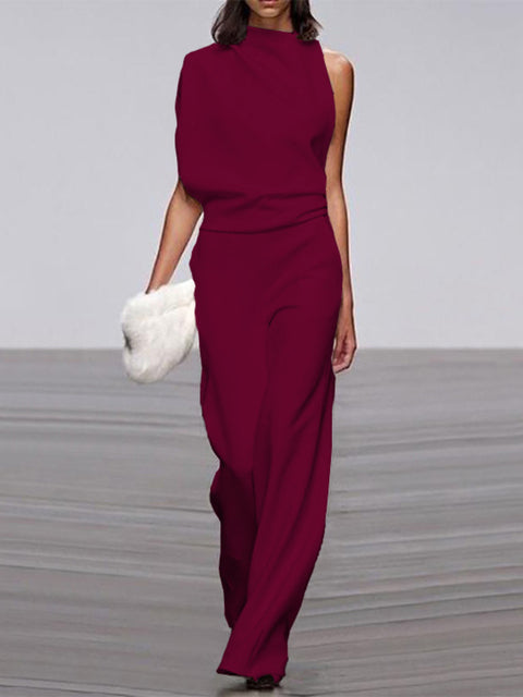 Vega | Women's jumpsuit with round neckline and wide legs