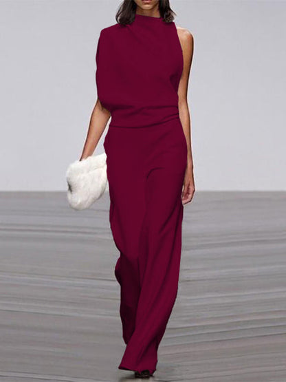 Vega | Women's jumpsuit with round neckline and wide legs