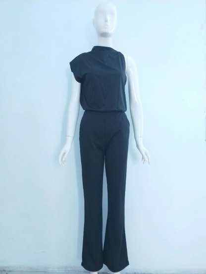 Vega | Women's jumpsuit with round neckline and wide legs
