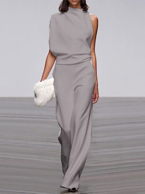 Vega | Women's jumpsuit with round neckline and wide legs