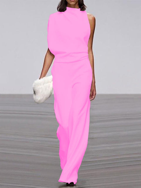 Vega | Women's jumpsuit with round neckline and wide legs