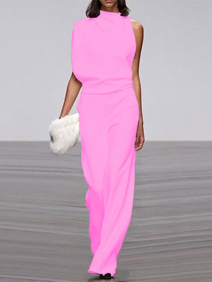 Vega | Women's jumpsuit with round neckline and wide legs