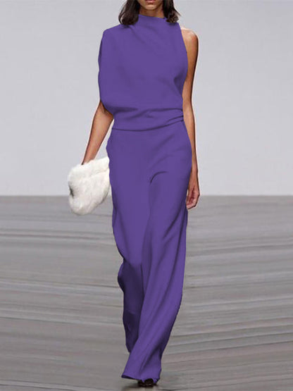 Vega | Women's jumpsuit with round neckline and wide legs