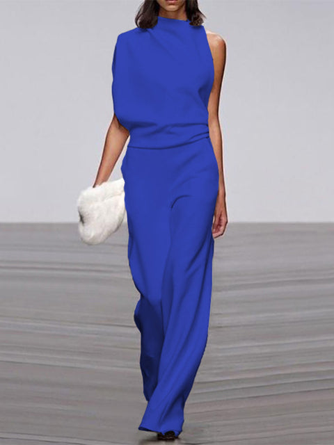 Vega | Women's jumpsuit with round neckline and wide legs