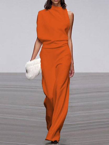 Vega | Women's jumpsuit with round neckline and wide legs