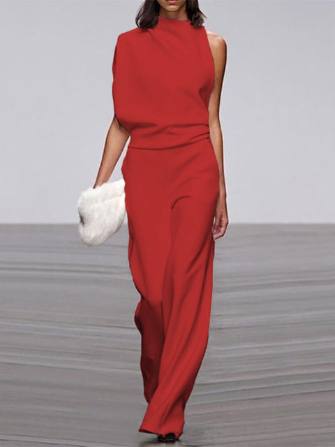 Vega | Women's jumpsuit with round neckline and wide legs
