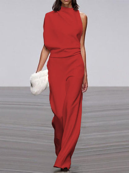 Vega | Women's jumpsuit with round neckline and wide legs