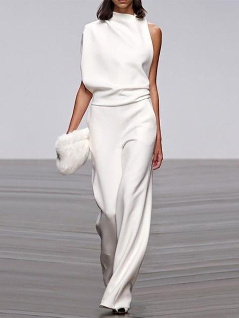 Vega | Women's jumpsuit with round neckline and wide legs