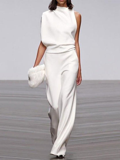 Vega | Women's jumpsuit with round neckline and wide legs