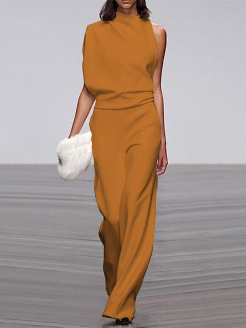 Vega | Women's jumpsuit with round neckline and wide legs
