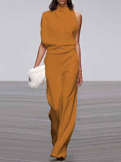 Vega | Women's jumpsuit with round neckline and wide legs