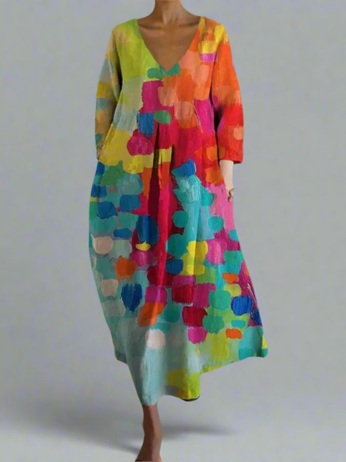 Lyris | Vestido largo de verano con escote en V y colores vivos