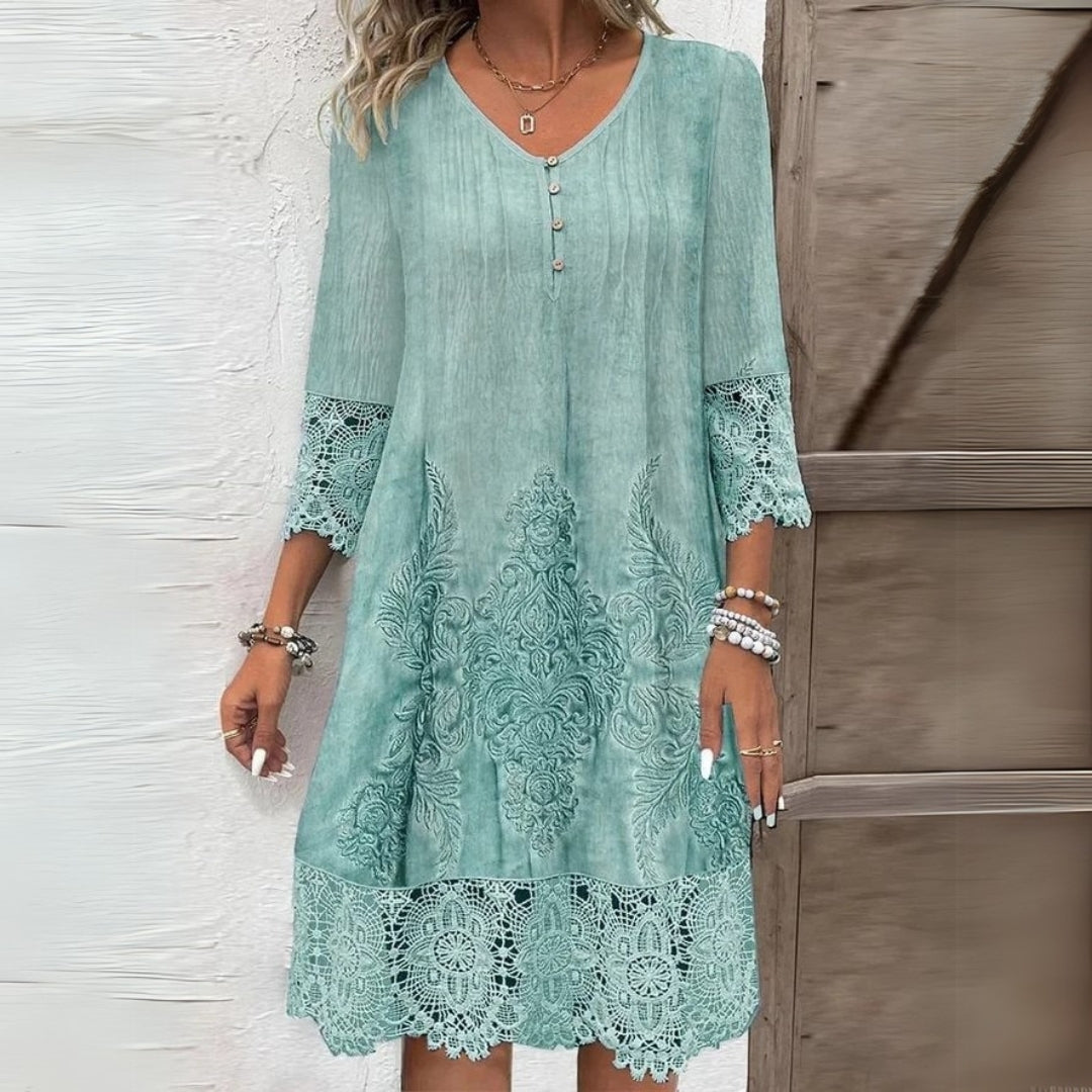 Reyes | Robe midi avec imprimé floral et détails en dentelle