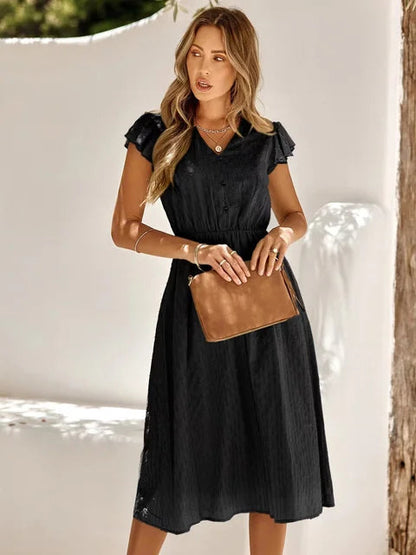 Jessenia | Vestido midi de mujer con volantes y botones | Moderno