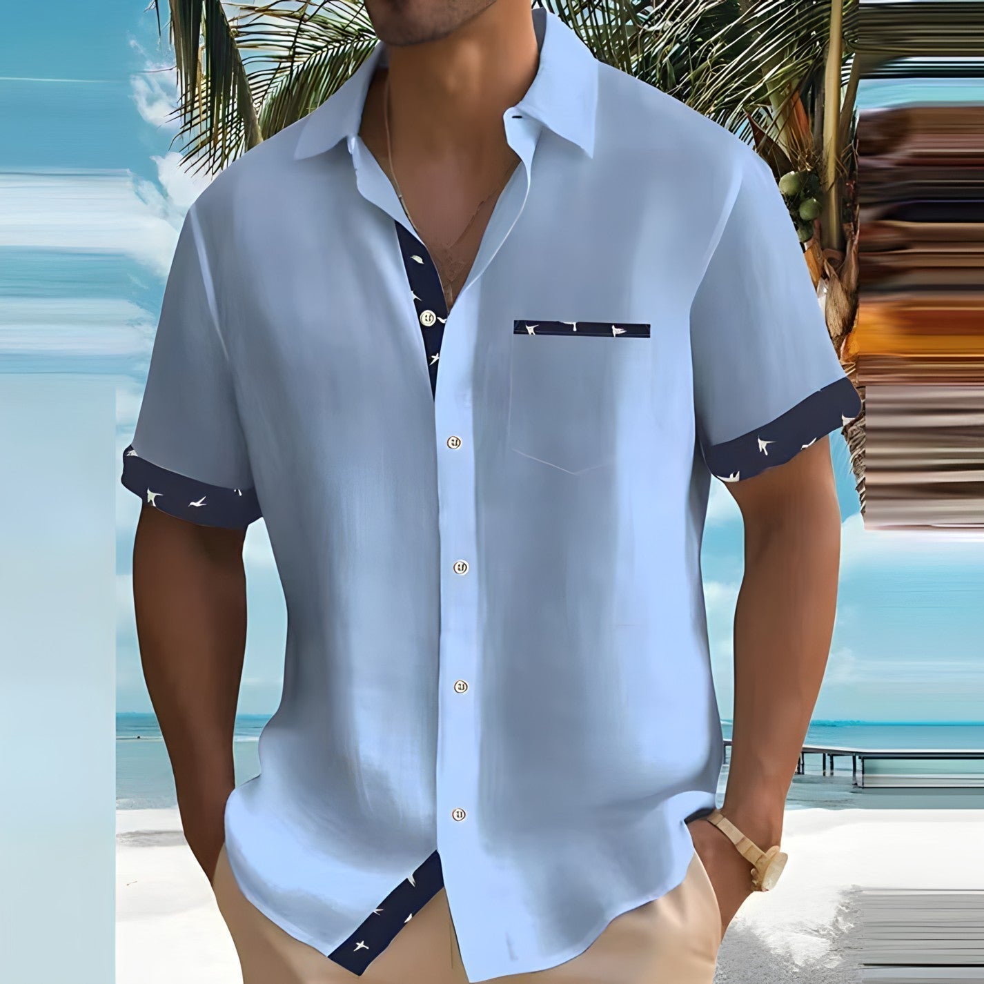 Silverio | Camisa casual para hombre con ribete en contraste | Fresca